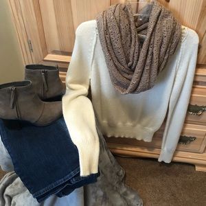 Tan Crochet-like Infinity Scarf and Wrap.